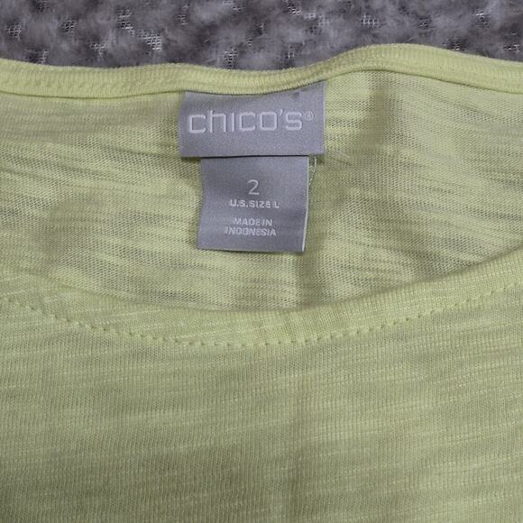 Chico's Cotton Modal Top Womens 2 US Large Slub Lace Hem Tee Lime Knit Casual - Picture 7 of 7